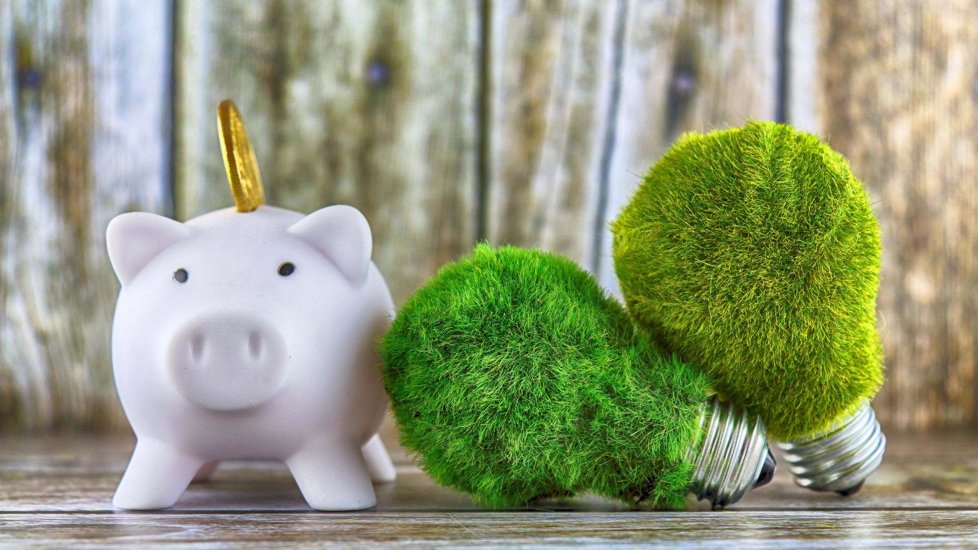 skarbonka świnka z zielonymi żarówkami