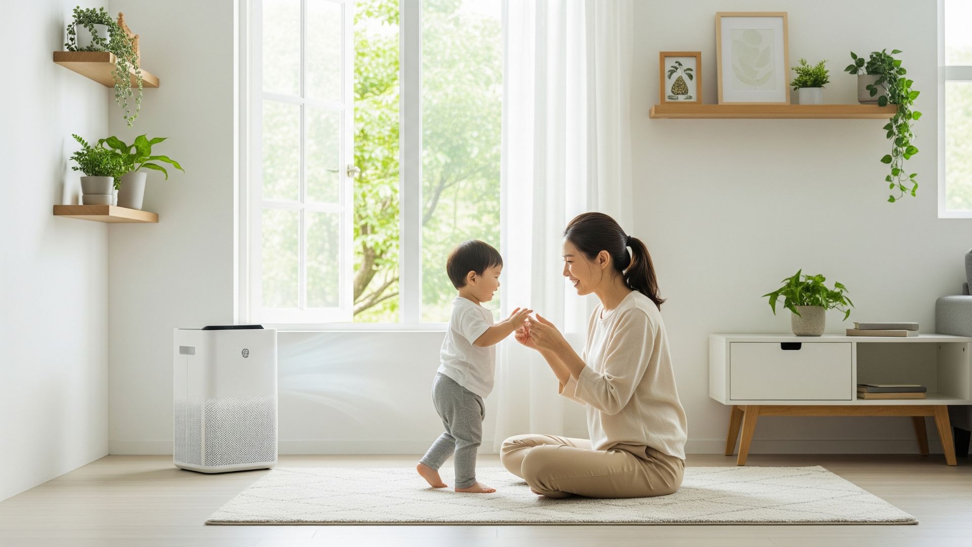 rodzic z dzieckiem-oczyszczacz powietrza
