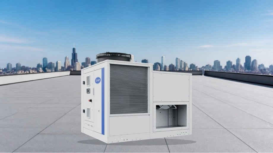 Jednostka dachowa rooftop Carrier WeatherFlex 50FC na dachu budynku komercyjnego